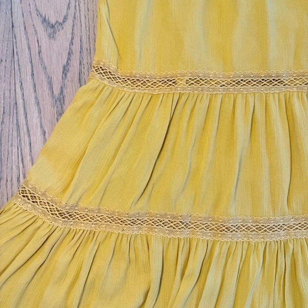 Black Swan Women’s Mustard Yellow Tiered Flowy Maxi with Lace Dress Size Small - Picture 4 of 14